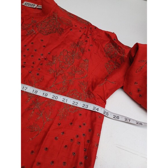 Chicos design floral button front top red long sleeve embroidery Sz 3 - XL/16 - Picture 5 of 9
